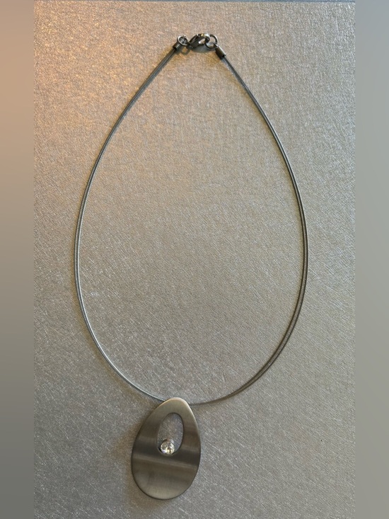 Jewelry - Minimalist Silver-Tone Pendant Necklace with Clear Crystal Accent